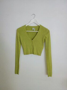 Vintage Chartreuse Green Cropped Cardi Sweater Size Small